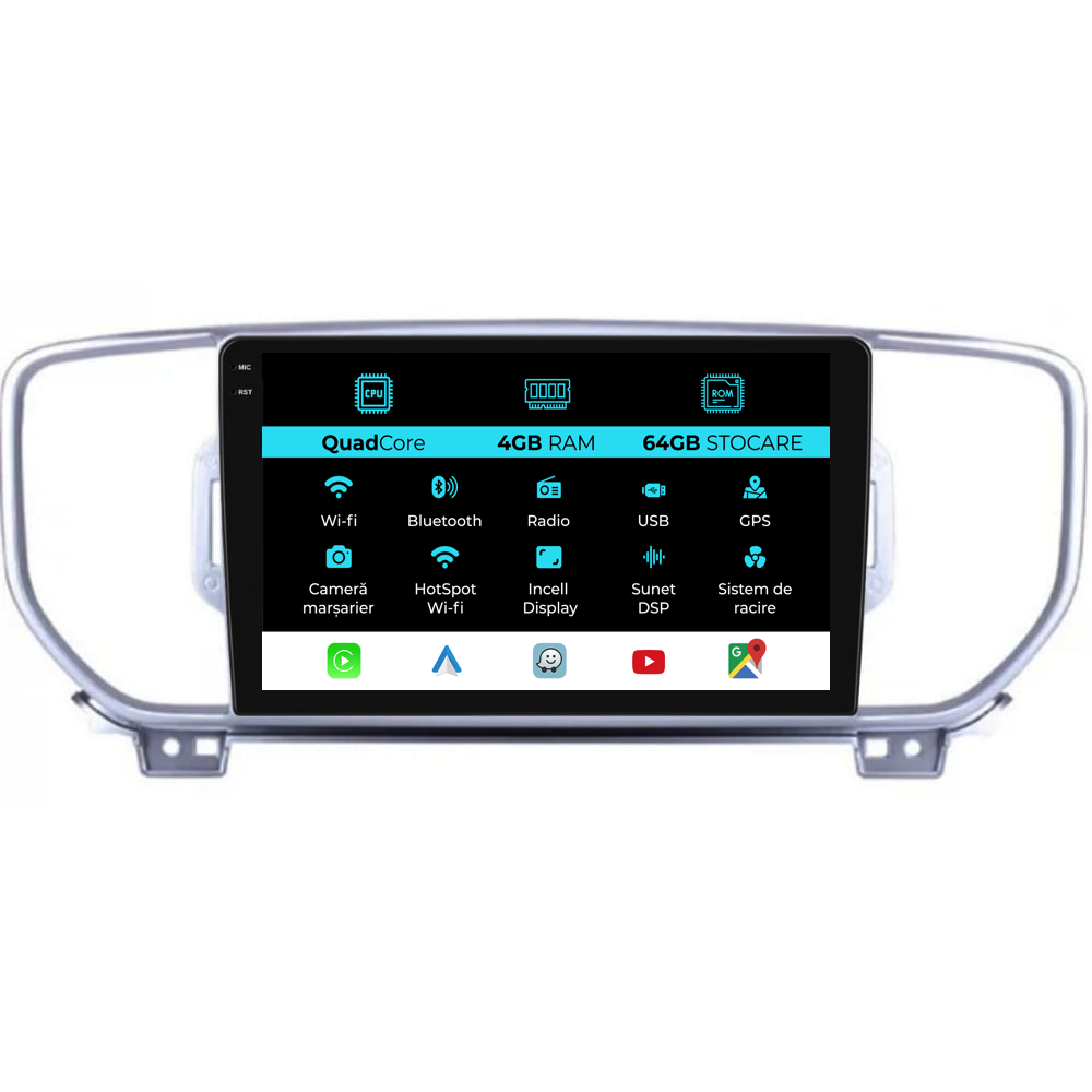 Navigatie Dedicata Kia Sportage (2016-2020),QuadCore, 9Inch, 4Gb Ram, 64Gb Stocare, Carplay
