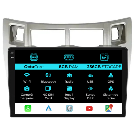 Navigatie Dedicata Toyota Yaris (2005-2011), 9Inch, 8Gb Ram, 256Gb Stocare, Carplay