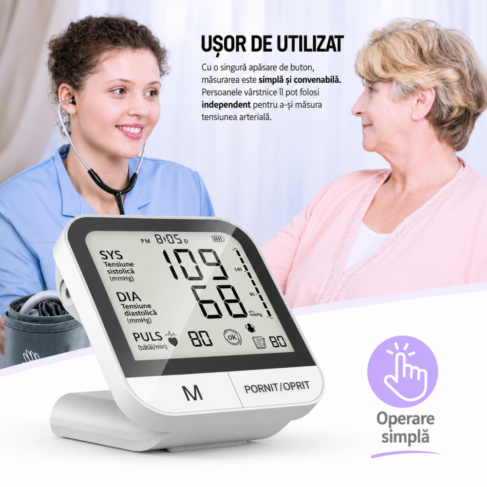Tensiometru electronic automat de braț, afișaj LCD mare, funcție vocală, memorie 99 măsurători [7]