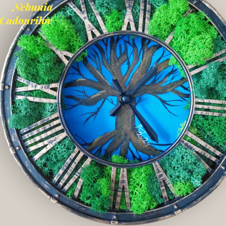 Ceasuri - Ceas cu licheni stabilizati pictat Copacul vietii 20cm