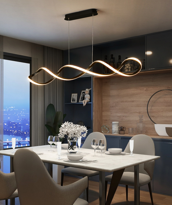Candelabru LED spiralat, stil Nordic, Negru, Luminozitate reglabila din telecomanda, Inaltime reglabila, 65W, 220V, 100X16,5X80cm [2]