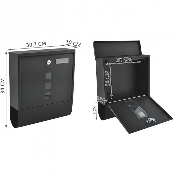 Cutie postala, Malatec, metal, cu loc pentru ziar, gri antracit, 10x30.7x34cm [3]