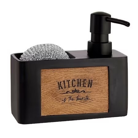 Dispenser detergent lichid cu suport burete, Kinvara, burete sarma inclus, negru [1]