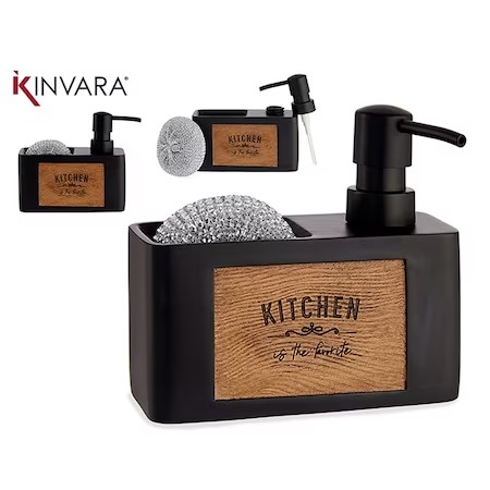 Dispenser detergent lichid cu suport burete, Kinvara, burete sarma inclus, negru [2]