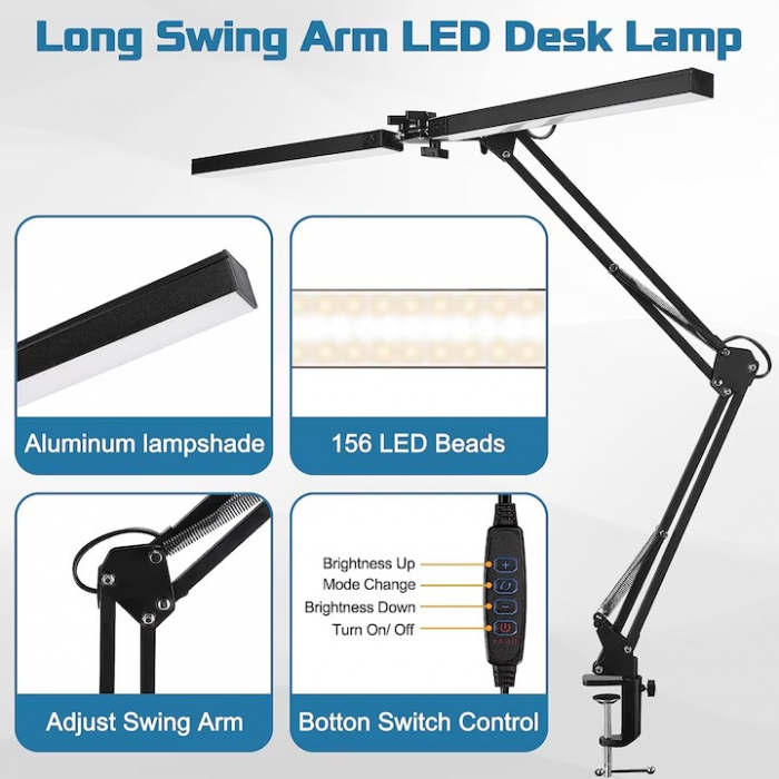 Lampa de birou LED, Izoxis, Aluminiu, 24W, Cap rotativ 360°, Negru [2]
