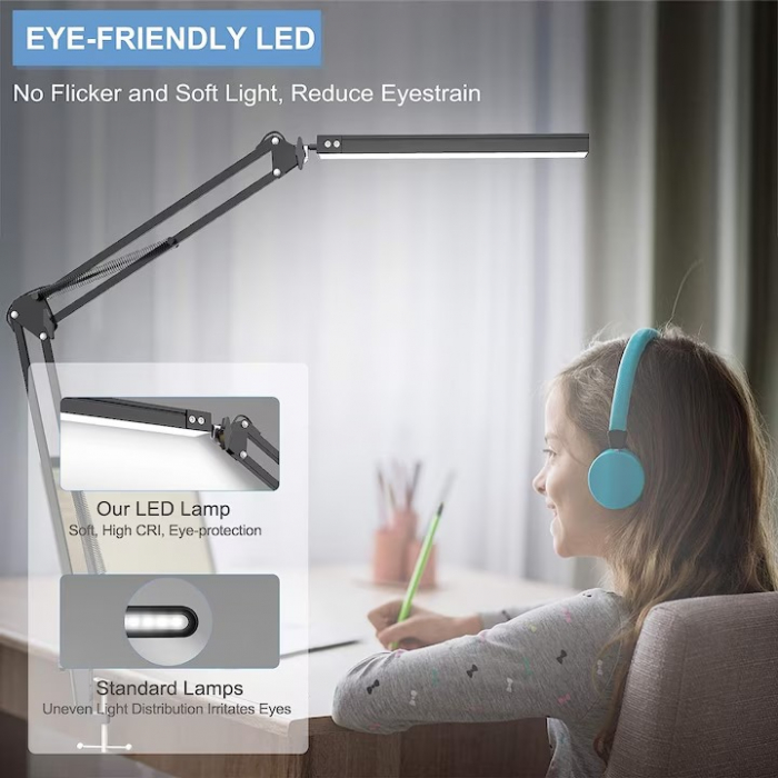 Lampa de birou LED, Izoxis, Aluminiu, 24W, Cap rotativ 360°, Negru [6]