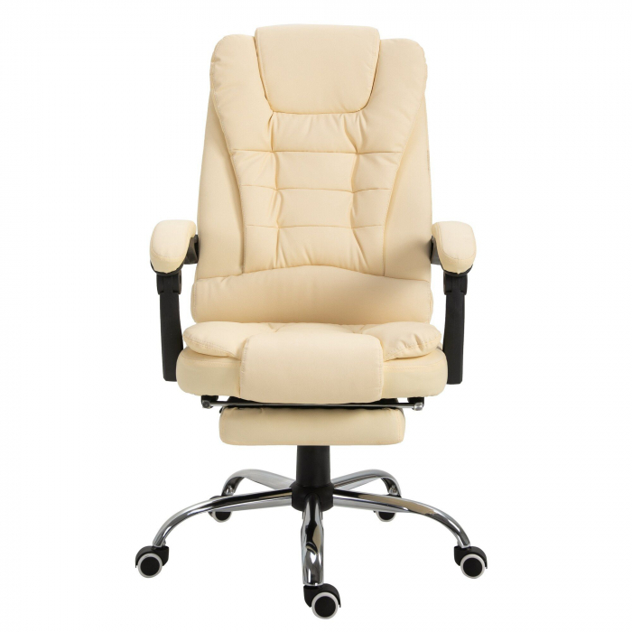 Scaun birou profesional NEP, piele ecologica, bej, baza metalica, confortabil, cu suport picioare si functie sezlong [1]