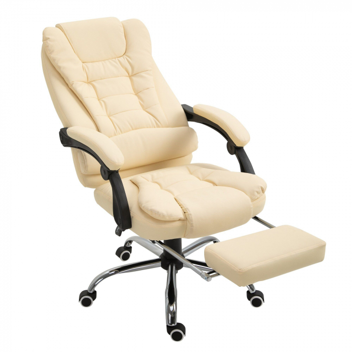 Scaun birou profesional NEP, piele ecologica, bej, baza metalica, confortabil, cu suport picioare si functie sezlong [2]