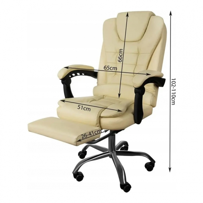 Scaun birou profesional NEP, piele ecologica, bej, baza metalica, confortabil, cu suport picioare si functie sezlong [5]