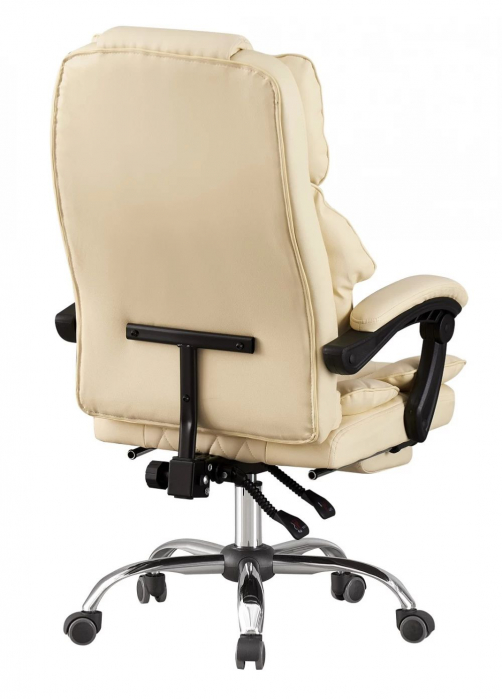 Scaun birou profesional NEP, piele ecologica, bej, baza metalica, confortabil, cu suport picioare si functie sezlong [4]