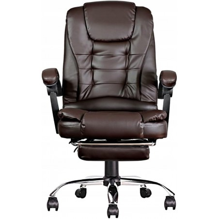 Scaun birou profesional NEP, piele ecologica, maro, baza metalica, confortabil, cu suport picioare si functie sezlong [1]