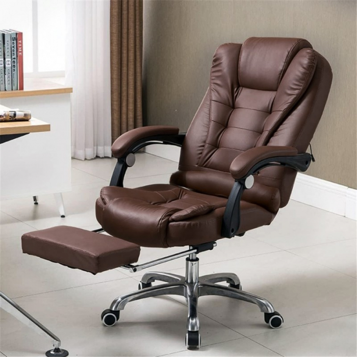 Scaun birou profesional NEP, piele ecologica, maro, baza metalica, confortabil, cu suport picioare si functie sezlong [4]
