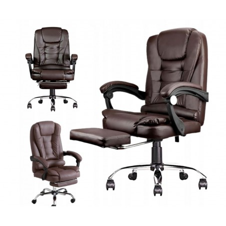 Scaun birou profesional NEP, piele ecologica, maro, baza metalica, confortabil, cu suport picioare si functie sezlong [3]