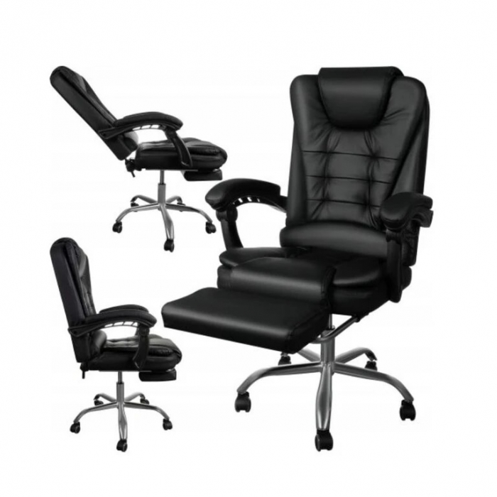 Scaun birou profesional NEP, piele ecologica, negru, baza metalica, confortabil, cu suport picioare si functie sezlong [2]