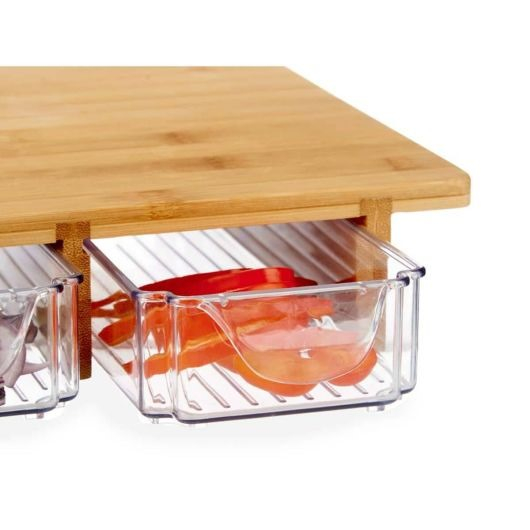 Tocator legume, fructe, alimente, bambus, cu 3 compartimente pentru depozitare, 40 x 28 X 6 cm [2]