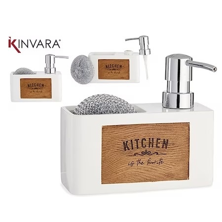 Dispenser detergent lichid cu suport burete, Kinvara, burete sarma inclus, alb [1]