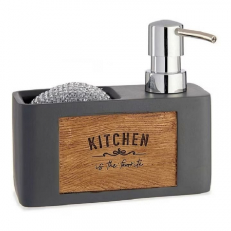Home & Deco - Dispenser detergent lichid cu suport burete, Kinvara, burete sarma inclus, gri