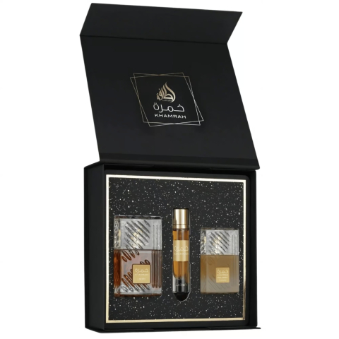Lattafa - Lattafa - Khamrah, giftset, apa de parfum, 100 ml+15 ml, parfum de par, 50 ml