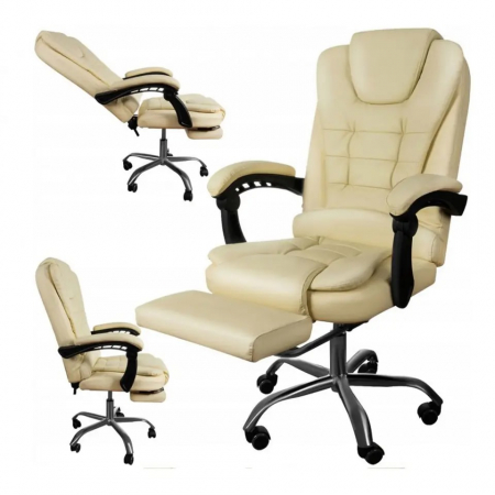 Scaun birou profesional NEP, piele ecologica, bej, baza metalica, confortabil, cu suport picioare si functie sezlong [2]
