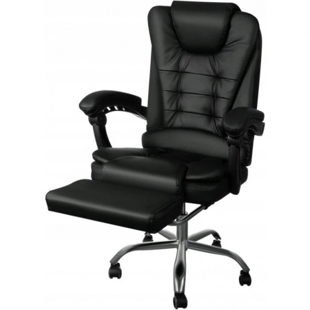 Home & Deco - Scaun birou profesional NEP, piele ecologica, negru, baza metalica, confortabil, cu suport picioare si functie sezlong