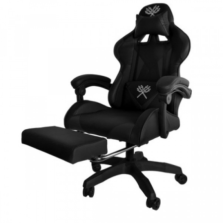 Home & Deco - Scaun de gaming, DUNMOON, Piele Ecologica, Suport Picioare, Functia Seat Rest, Negru