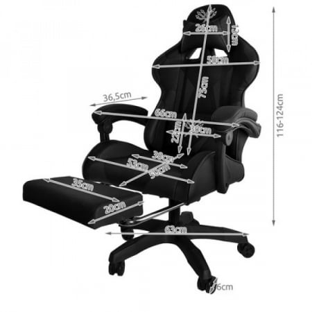 Scaun de gaming, DUNMOON, Piele Ecologica, Suport Picioare, Functia Seat Rest, Negru [2]