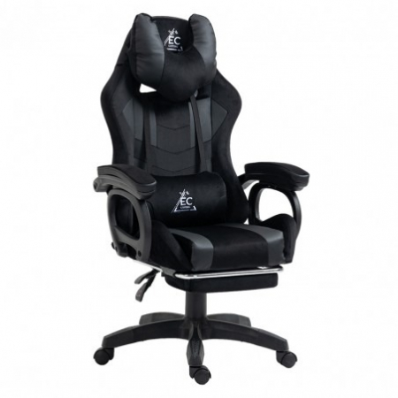 Home & Deco - Scaun de gaming, EC Gaming, Piele Ecologica si Velur, Suport Picioare, Functia Seat Rest, Negru