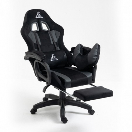 Scaun de gaming, EC Gaming, Piele Ecologica si Velur, Suport Picioare, Functia Seat Rest, Negru [1]