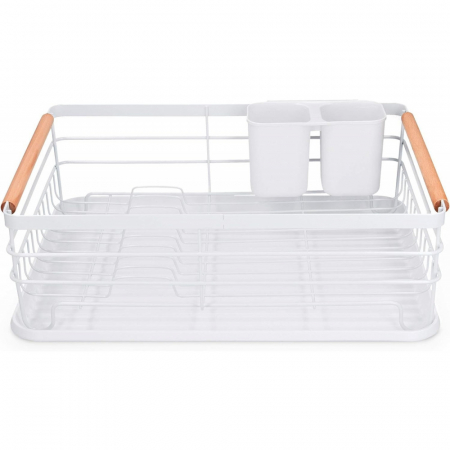 Scurgator vase chiuveta, cu suport tacamuri, manere imbracate cu lemn, NEP STORE, alb, 43x30, 5x14cm [2]