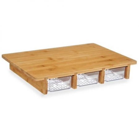 Home & Deco - Tocator legume, fructe, alimente, bambus, cu 3 compartimente pentru depozitare, 40 x 28 X 6 cm