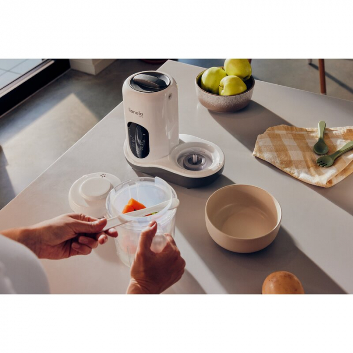 Aparat de gatit, Lionelo, BabyMenu, 5 in 1, Cu functii de gatire la abur, dezghetare, amestecare, incalzire si sterilizare, Cu recipient din tritan, Include meniu cu retete, Personalizare setari, Alb [25]