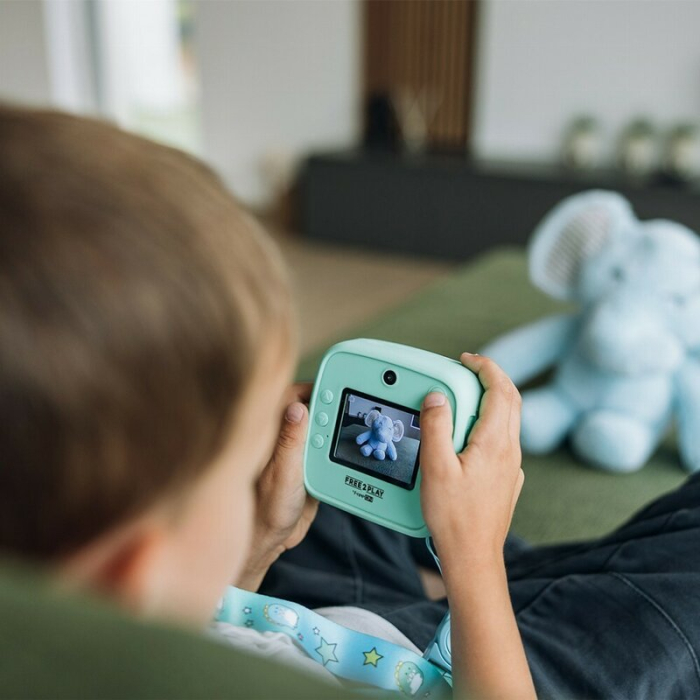 Aparat foto copii cu printare instant, Free2Play, Camere duale fata-spate, Cadre distractive, Cu 6 filtre, Dino [15]