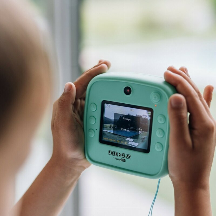 Aparat foto copii cu printare instant, Free2Play, Camere duale fata-spate, Cadre distractive, Cu 6 filtre, Dino [9]