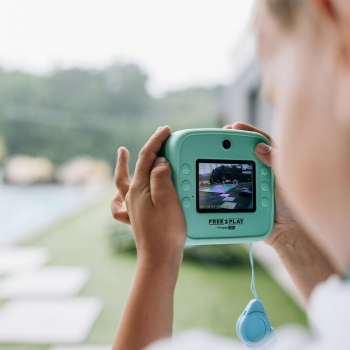 Aparat foto copii cu printare instant, Free2Play, Camere duale fata-spate, Cadre distractive, Cu 6 filtre, Dino [10]