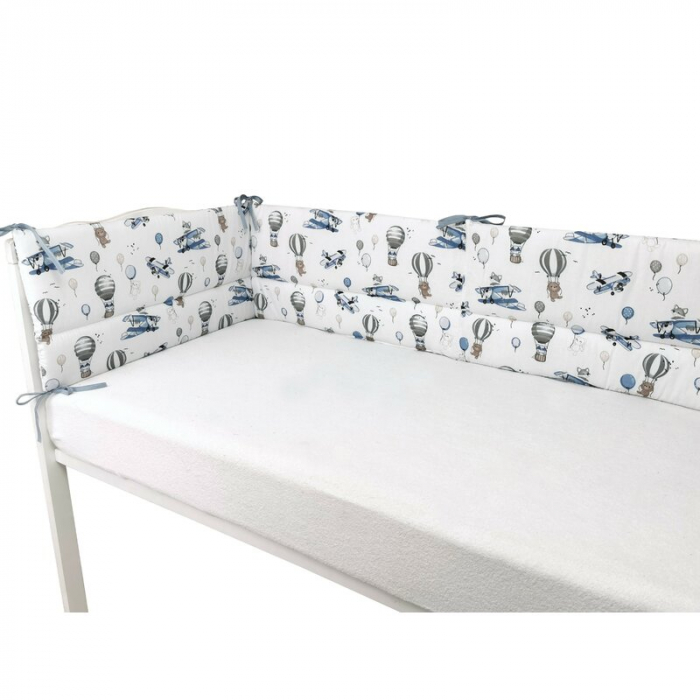 Aparatoare pentru patut, MimiNu, Din bumbac certificat Oeko Tex Standard 100, 180x30 cm, Cu panglici, Blue Plane [3]