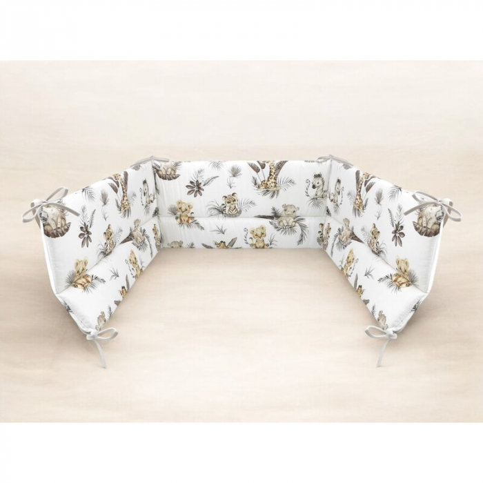Aparatoare pentru patut, MimiNu, Din bumbac certificat Oeko Tex Standard 100, 180x30 cm, Cu panglici, Savanna [2]