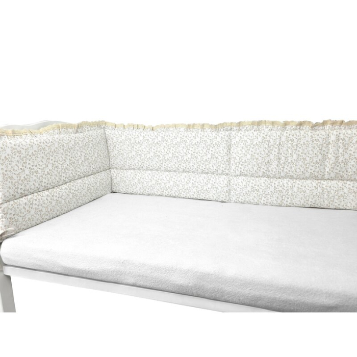 Aparatoare pentru patut, MimiNu, Premium, Cu volanase si dantela, Din bumbac certificat Oeko Tex Standard 100, 180x30 cm, Cu panglici, Meadow [2]
