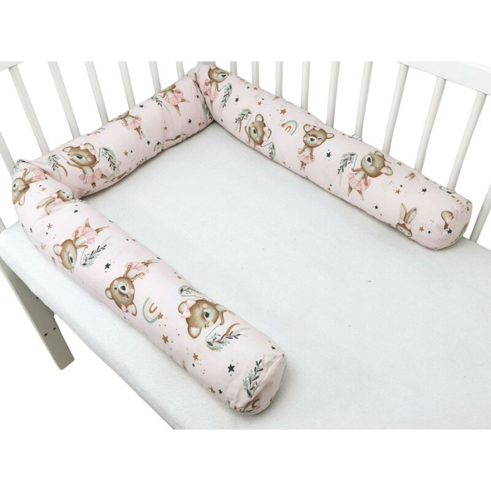 Aparatoare pentru patut, MimiNu, Tip rulou, Cu husa detasabila, Lungime 180 cm, Din bumbac certificat Oeko Tex Standard 100, Design, Little Ballerina Pink [3]