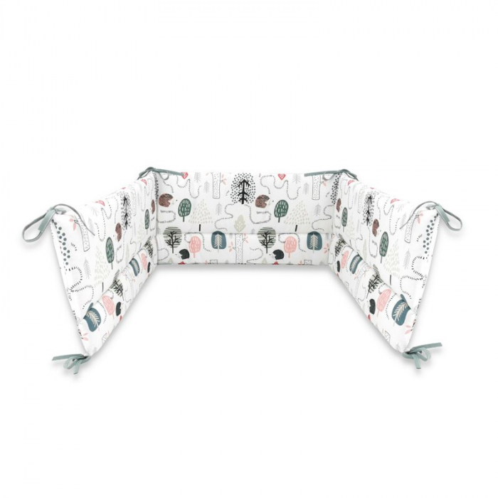 Aparatoare pentru patut, Qmini, Din bumbac certificat Oeko Tex Standard 100, 180x30 cm, Cu panglici, Hedgehog [1]