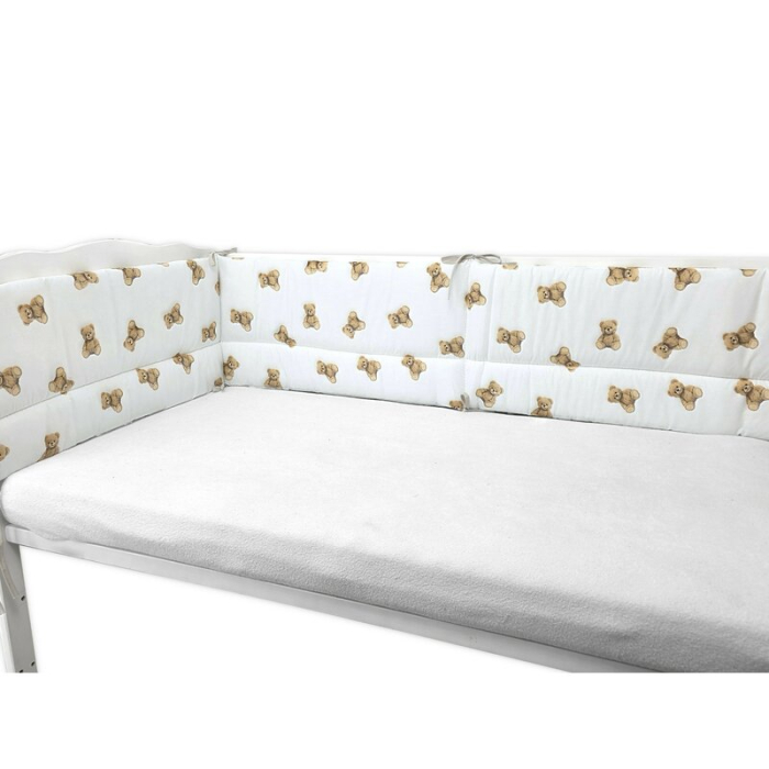 Aparatoare pentru patut, Qmini, Din bumbac certificat Oeko Tex Standard 100, 180x30 cm, Cu panglici, Teddy Toys [2]