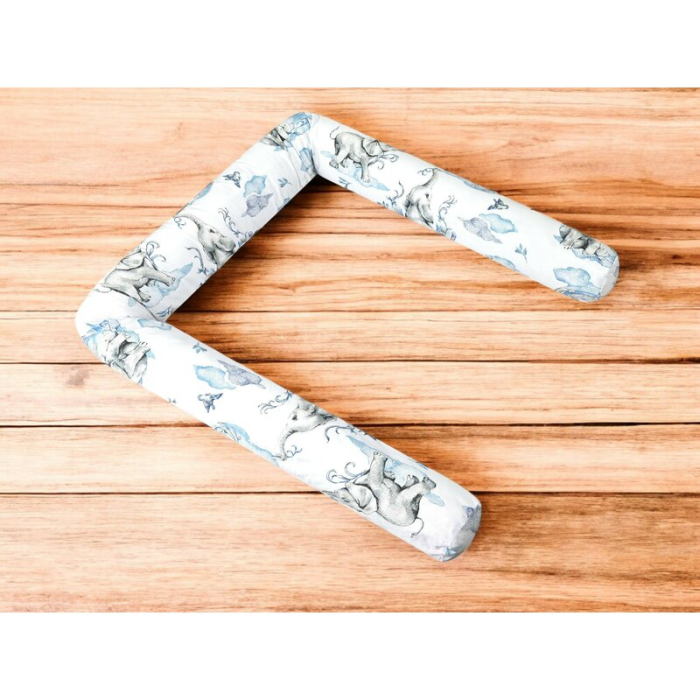 Aparatoare pentru patut, Qmini, Tip rulou, Cu husa detasabila, Lungime 180 cm, Din bumbac certificat Oeko Tex Standard 100, Elephants on Rainbow Blue [3]