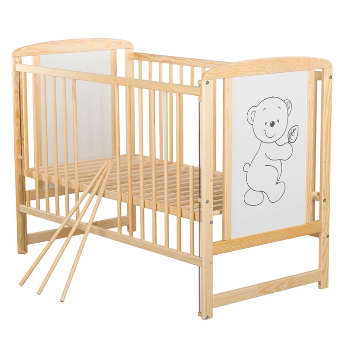 Patut din lemn pin si mdf Timmi 120x60 cm, Cu laterala culisanta [3]