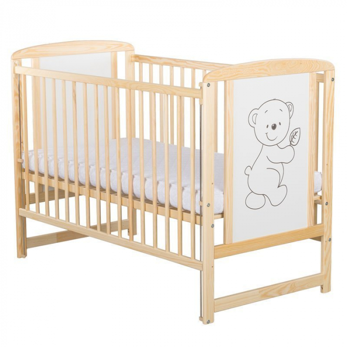 Patut din lemn de pin Timmi 120x60 cm, Cu laterala culisanta, saltea de 12 cm , lemn natur [4]