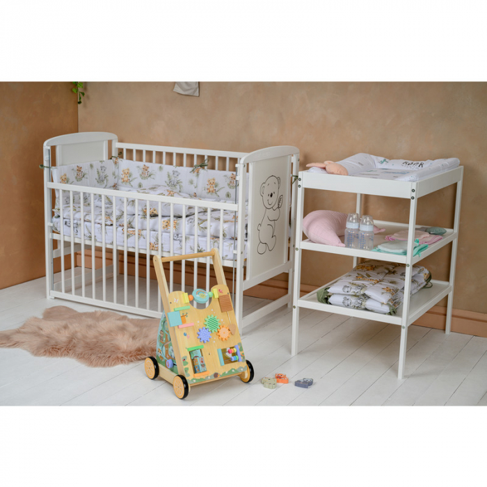 Patut din lemn pin cu mdf alb 120x60 cm, Cu laterala culisanta [4]