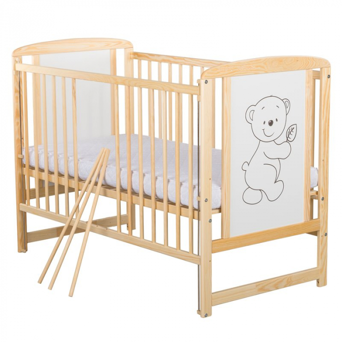Patut din lemn pin si mdf Timmi 120x60 cm, Cu laterala culisanta, si saltea de 10 cm [2]