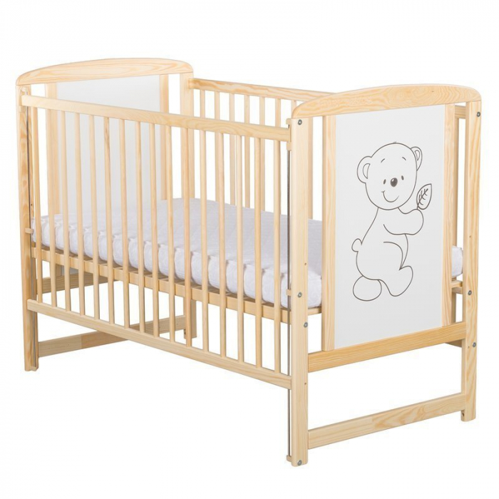 Patut din lemn de pin Timmi 120x60 cm, Cu laterala culisanta, saltea de 12 cm , lemn natur [2]
