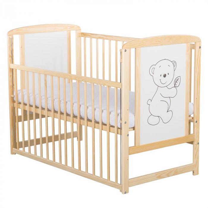 Patut din lemn pin si mdf Timmi 120x60 cm, Cu laterala culisanta, si saltea de 10 cm [4]