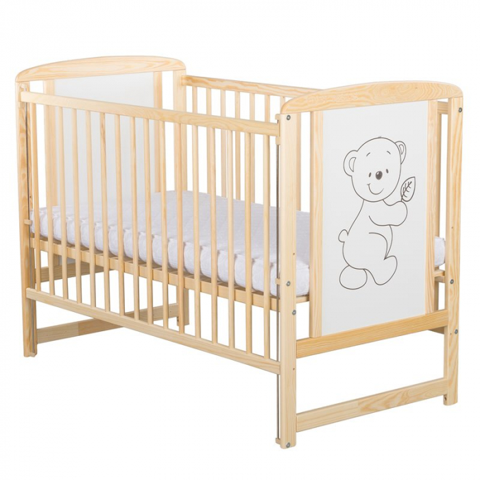 Patut din lemn pin si mdf Timmi 120x60 cm, Cu laterala culisanta, si saltea de 10 cm [3]