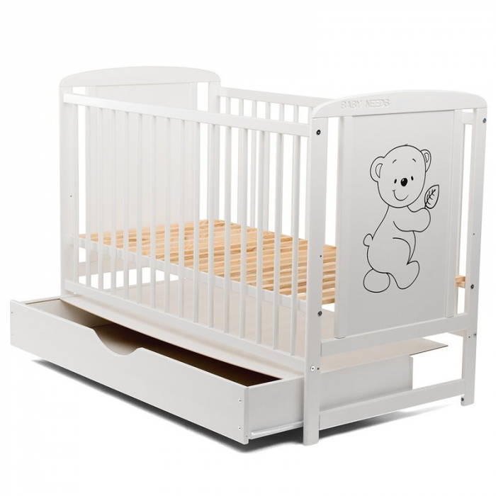 Patut din lemn pin si mdf Timmi 120x60 cm, Cu sertar, capac si saltea 10 cm [6]