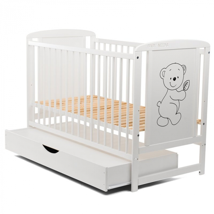 Patut din lemn pin si mdf Timmi 120x60 cm, Cu sertar, capac si saltea 10 cm [5]